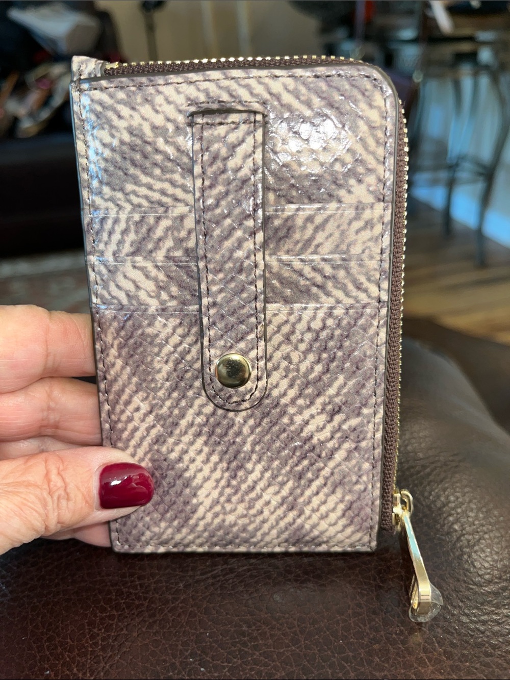 Brahmin Lennon Toffee Mayfair Snake Print Pattern Card Case - Picture 2 of 6